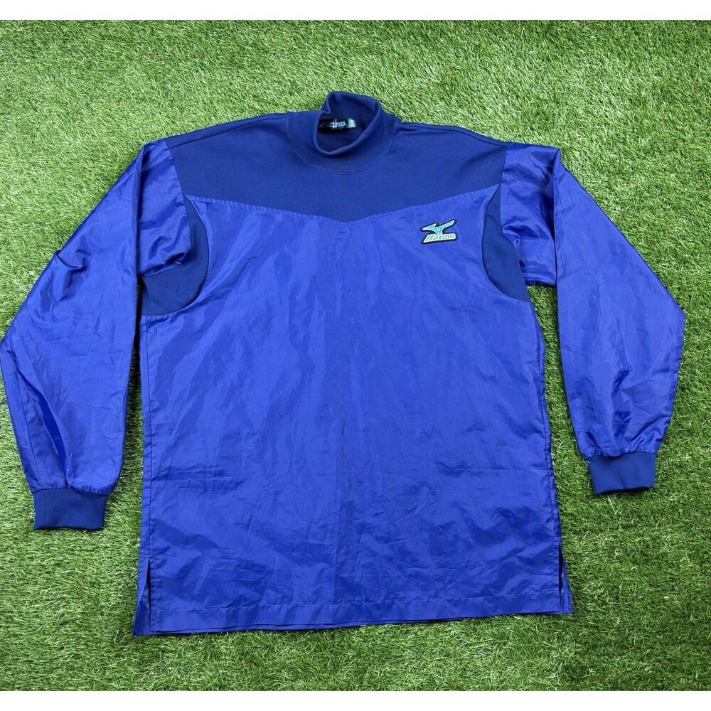 MIZUNO Baseball Windbreaker, Blue, Long Sleeve Warm Up Mock Neck
